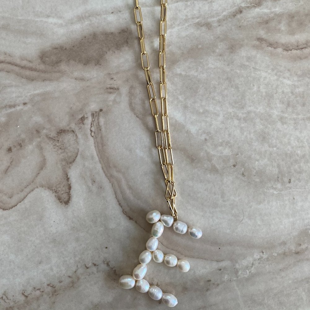 Bauble Bar  Faux Pearl Initial Pendant Necklace In Gold Tone - E